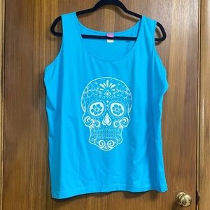 Blue Sugar Skull Tank Top size 2XL